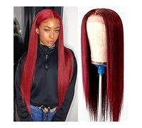 Perruque Quotidienne Fête Perruque Rouge Bordeaux Longue Ligne Droite Perruques De Cheveux Synthétiques Résistant À La Chaleur Synthétique Sans Perruques De Dentelle Cheveux Naturels d'aspect