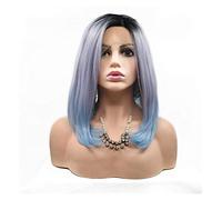 Perruque Quotidienne Fête Perruques grises mélangées bleues perruque de cheveux bouclés longueur d'épaule avec pour les femmes perruque courte avec perruque bleue synthétique Cheveux Naturels d'aspect