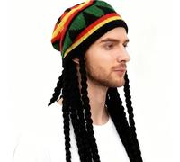 Perruque Rasta avec Bonnet pour Homme & Femme - Bonnet de Reggae avec Dreadlocks Intégrées - Déguisement Jamaïcain pour Carnaval, Halloween, Fêtes à Thème & Festivals - Unisexe