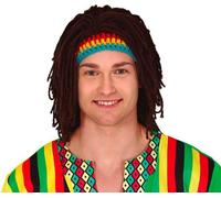Perruque Rasta Dreadlocks Célébration Caraïbes JGA Reggae Rastafarians Marihuana Festival Mardi Gras Culture de fête colorée Bob Marley Look été Bonne humeur, couleur : noir