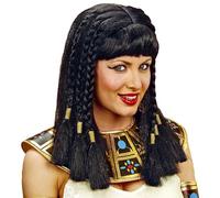 Perruque Reine du Nil | Perruque cheveux synthétiques noirs avec frange et six tresses ornées d’un ruban doré - accessoire de déguisement
