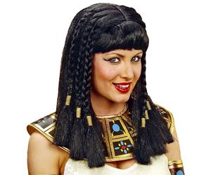 Perruque Reine du Nil | Perruque cheveux synthétiques noirs avec frange et six tresses ornées d’un ruban doré - accessoire de déguisement