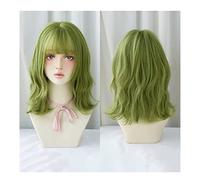 Perruque Résistante à La Chaleur Cheveux Courts Bouclés Naturels 17 Pouces Perruques D'apparence Naturelle Perruque De Mode Verte Compatible Avec Les Tenues Quotidiennes De Cosplay Perruque Respirante