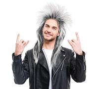 Perruque Rock Noir/Blanc Femmes Hommes Carnaval 80's Wave Punk Popstar Rocker Gris Noir-Blanc Mix Crêpé