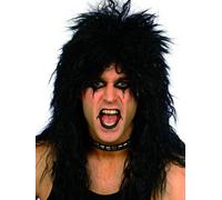 Perruque Rocker Noire Kiss Alice Cooper Années 80 Métal Lourd Simmons Costume