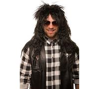 Perruque Rocker Pop noir Perruque Hommes Cheveux Longs Bouclés Heavy Metal Alice Cooper Rambo Metaler 80er
