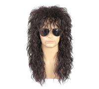 Perruque Rocking Dude - Longue perruque bouclée marron foncé, aspect léger classique Heavy Metal | Costume durable Anime Toupe Vintage Concert, Costume de cosplay rétro, cheveux pour concerts anime