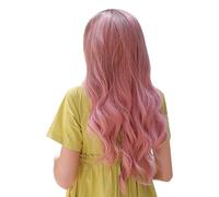 Perruque Rose Cheveux Humains, Partie Médiane Synthétique Wig 27,5 Pouces Mesh Rose Réglable avec Peignes à Vent et à l'arrière-Vent Avant Perruques Ondulées pour le Cosplay, les Fêtes, Carnavals