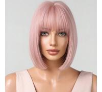 Perruque rose courte de 12 pouces pour femmes, perruque rose vif droite avec frange, perruque bob rose synthétique, perruque de cosplay pour femmes et filles, perruque colorée pour Halloween et festiv