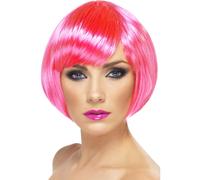 Perruque Rose Néon Femme Glamour Courte Perruque Bob Accessoire De Déguisement