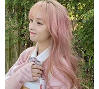 Perruque Rose Pamplemousse Pour Femmes Aux Cheveux Longs, Couvre-Tête Complet Ondulé Naturel Avec Cheveux Longs Et Bouclés