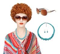 Perruque rouge bouclée, 4 pièces/ensemble ondulé court orange rouge perruque bouclée pour costume de propriétaire, synthétique résistant à la chaleur pour cosplay Halloween et fête