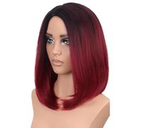 Perruque rouge et noire 12 pouces, coupe courte au carré, cheveux ombrés for femmes, longueur épaules