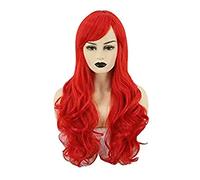 Perruque rouge longue bouclée pour femme - Perruque synthétique tendance avec vagues - Petites boucles pour anime et fête - Cheveux longs tendance pour femme - Perruque de cosplay colorée pour les