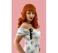 Perruque rousse style pin-up, ondulations aux doigts et frange courte, style années 50 : Sienna ginger #ginger