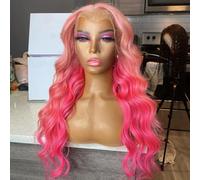 Perruque sans colle ondulée rose dégradée de 18 pouces, perruque en dentelle 13x4, cheveux humains avec cheveux de bébé, perruque en résistante à la chaleur, convient aux fêtes des femmes porter.