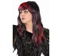 Perruque sexy Bob & Cheveux Longs bicolore avec mèches Wig Cabaret Tête de Pagette Perruques Charleston pour Mardi Gras/Carnaval & Fête à thème (cheveux longs noir-rouge)