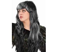 Perruque sexy de sorcière à cheveux longs bicolore avec mèches Wig Perruques pour Halloween/Mardi Gras/Carnaval & Fête à thème en complément du costume de sorcière (cheveux longs : noir-blanc)