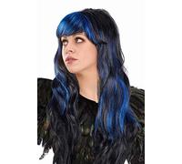 Perruque sexy de sorcière à cheveux longs bicolore avec mèches Wig Perruques pour Halloween/Mardi Gras/Carnaval & Fête à thème en complément du costume de sorcière (cheveux longs : noir-bleu)