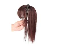 Perruque Simulation Cheveux Frange Perruque Pièce Front Bande De Une Tête Filler Couverture Blancs Filles Perruques Perruques(Dark brown straight hair-40CM)