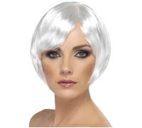 Perruque - SMIFFY'S - Courte avec frange sur le côté - Blanc - Femme - Enfant