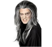 Smiffys Perruque vampire gothique, Noir, Longue avec des mèches blanches