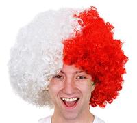 Perruque supporter Angleterre - Lot de 3 - Perruque afro bouclée rouge et blanche pour rugby et football, coupe du monde, Six Nations