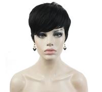 Perruque synth tique courte Aimole de 15 cm, cheveux raides, brun fonc , r sistante la chaleur, sans bonnet, pour f te (2-brun fonc )