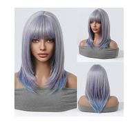 Perruque Synthétique 14 pouces / 35 cm violet bleu Ombre Cosplay perruques synthétiques court Bob droite Lolita Halloween perruque de cheveux avec une frange for les femmes résistant à la chaleur Natu