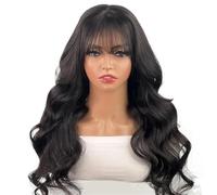 Perruque Synthétique 30 inches Body Wave Human Wig with Bangs Hair Wigs 180% Density Fringe Remy Full Machine Made for Women(30inches)