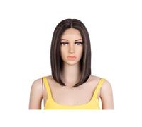 Perruque synthétique à dentelle frontale, coupe courte et lisse, coupe au carré, 30 cm, for femme, cosplay, avec raie au milieu Postiche Cheveux Femme(Medium Brown+Blonde)