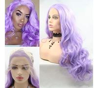 Perruque synthétique à dentelle frontale de 7,6 x 33 cm de long et 61 cm de long pour femme, pour fête, cosplay, voyage, usage quotidien, drag queen, violet, ligne de cheveux naturelle