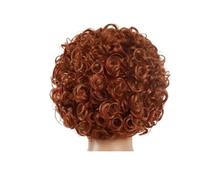 Perruque synthétique Afro bou courte, brun rougeâtre naturel, avec frange, for femmes, pelucheuse, Cosplay, Orange, Costume de fête, 1 pièce