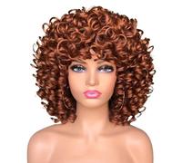 Perruque synthétique afro courte bou de 14 pouces avec frange, femme crépue for un usage quotidien, densité 180 Effet naturel et Volumineux(#33)