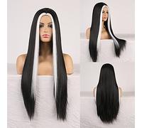 Perruque Synthétique Afro Crépue Bouclée De Couleur Orange Ondulée Naturelle Longue Pour Femme Noire Et Blanche En Fibre Haute Température Grise Pour Femme (Couleur : Noir Blanc, Longueur Étirée : 22