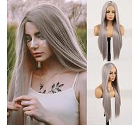 Perruque Synthétique Afro Crépue Bou De Couleur Orange Ondulée Naturelle Longue Pour Femmes Noires Et Blanches, Cheveux Gris En Fibre Haute Température Pour Femme (Couleur : Blanc, Longueur Étiré