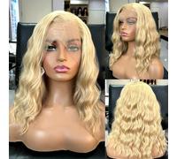 Perruque Synthétique Au Carré, Raie Blonde Mixte, Courte Ondulée, 33 X 10,2 Cm Sur Le Devant Perruques