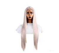 Perruque synthétique avant en dentelle gris argent 13x4, perruques longues et droites sans colle for femmes à usage quotidien Effet naturel et Volumineux(22 inch)