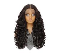 Perruque synthétique avec dentelle frontale de 61 cm - 13 x 6 cm - Cheveux bouclés et pré-pincés - Sans colle - Pour femme - Utilisation quotidienne naturelle - Marron chocolat