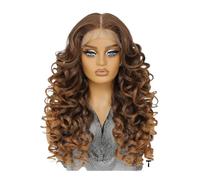 Perruque synthétique avec dentelle frontale de 61 cm - 13 x 6 cm - Cheveux bouclés et pré-pincés - Sans colle - Pour femme - Utilisation quotidienne naturelle - Extensions de cheveux (marron blond
