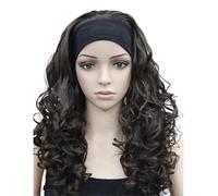 Perruque Synthétique Bandeau de perruque une pièce à grande vague, cheveux longs bouclés, moelleux et naturels, couvre-tête complet sans entretien(Noir)