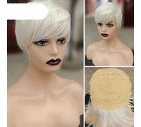 Perruque synthétique blanche courte pour femmes blanches/noires, perruque à frange naturelle, Cosplay-7348