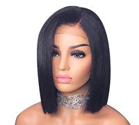 Perruque Synthétique Bob Lace Front, Perruques Naturelles Droites Courtes De Qualité Pour Femmes, Perruques De Couleur Naturelle Pré-Épilées En Fibres Résistantes À La Chaleur De Densité 150%, 14 Pou
