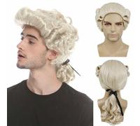 Perruque synthétique bouclée pour homme, style baroque, pour cosplay, style historique, longue, blanche, pour déguisement, fête, Halloween, Noël, blonde