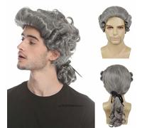 Perruque synthétique bouclée pour homme, style baroque, pour cosplay, style historique, longue, blanche, pour déguisement, fête, Halloween, Noël, gris