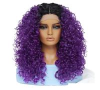 Perruque synthétique bou sans colle de 20 pouces for femmes, perruques à boucles profondes avec raie centrale for un usage quotidien Effet naturel et Volumineux(TT1B-Purple)