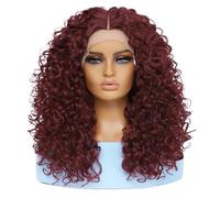 Perruque synthétique bou sans colle de 20 pouces for femmes, perruques à boucles profondes avec raie centrale for un usage quotidien Effet naturel et Volumineux(Burg)