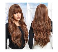 Perruque Synthétique Brown Highlight Wave Daily Wig Long Body Wavy Synthetic Hair Wigs with Bangs Party Use Fake for Women Heat Resistant Fiber(Bruin)