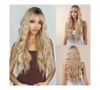 Perruque Synthétique Brown Highlight Wave Daily Wig Long Body Wavy Synthetic Hair Wigs with Bangs Party Use Fake for Women Heat Resistant Fiber(Gold)