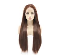Perruque synthétique brune à lace front complète, longue et lisse, n°6, for femmes, en fibre résistante à la chaleur Extensions de cheveux(22inch)